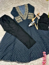 Presenting Beautiful Heavy quality Georgette Fabric designer wear  Style Anarkali Style Side Cut Kurti with Chinon - 40