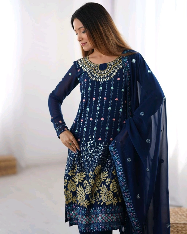 *Lunching New own Real Modeling product*🧜‍♀️
🧜🏻‍♂️ *Top*
*Fabric* : Faux Georgette 
*Inner* : Micro
*Work*. : Thred & Sequnce work With - M