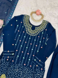 *Lunching New own Real Modeling product*🧜‍♀️
🧜🏻‍♂️ *Top*
*Fabric* : Faux Georgette 
*Inner* : Micro
*Work*. : Thred & Sequnce work With - M