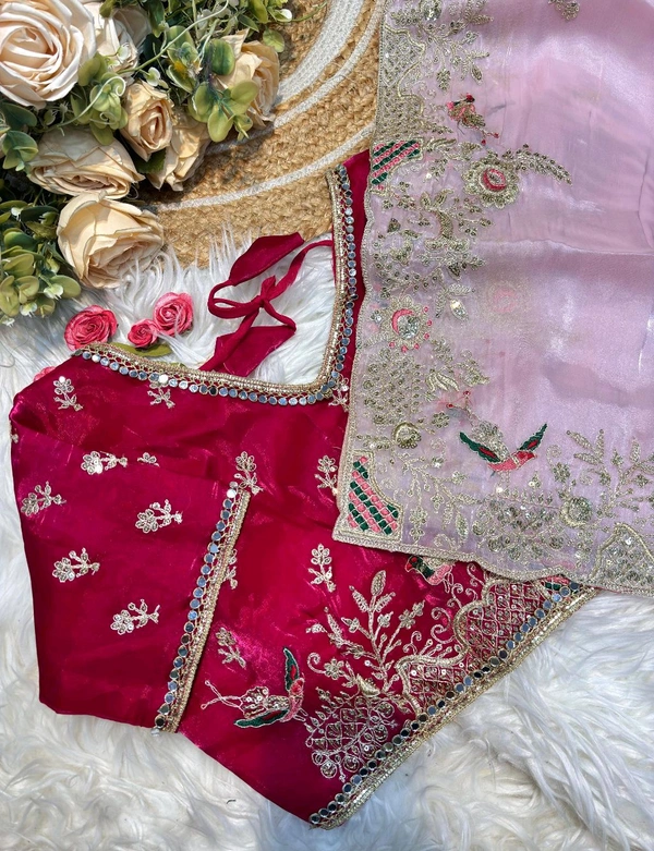 Pure soft zimmy choo silk saree with beautiful embroidery