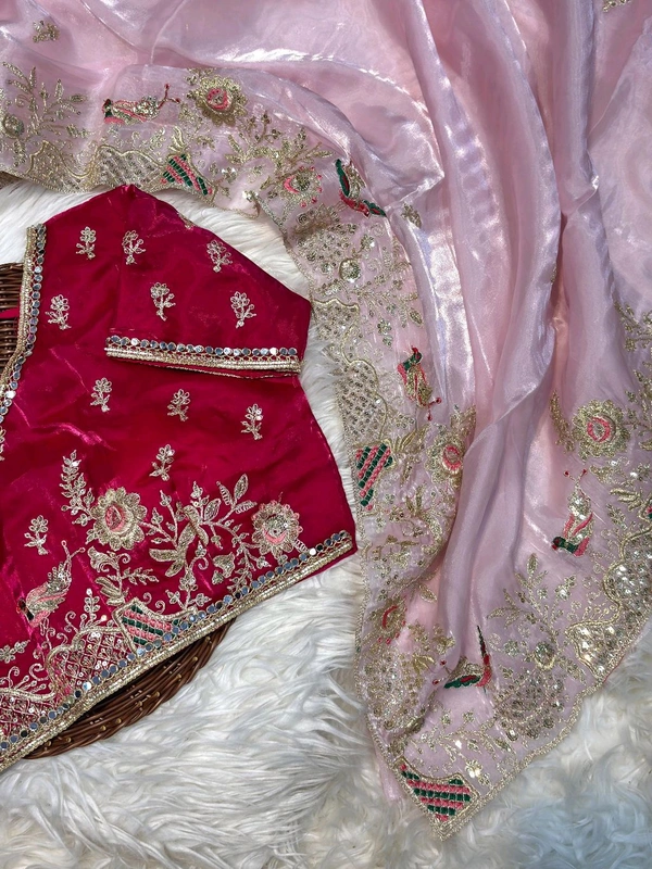 Pure soft zimmy choo silk saree with beautiful embroidery