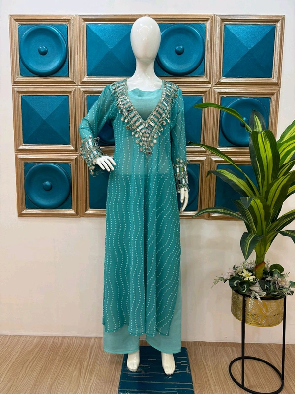 Presenting Beautiful Heavy quality Georgette Fabric designer wear  Style Anarkali Style Side Cut Kurti with Chinon - Xl 42