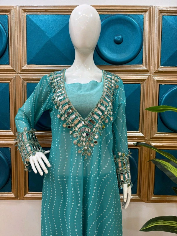 Presenting Beautiful Heavy quality Georgette Fabric designer wear  Style Anarkali Style Side Cut Kurti with Chinon - Xl 42