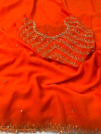 
Pure Soft Georgatte Fabric Saree With Heavy Embroidery Work & Fancy Work Blouse 

