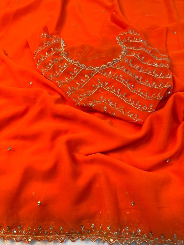 
Pure Soft Georgatte Fabric Saree With Heavy Embroidery Work & Fancy Work Blouse 
