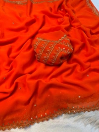 
Pure Soft Georgatte Fabric Saree With Heavy Embroidery Work & Fancy Work Blouse 
