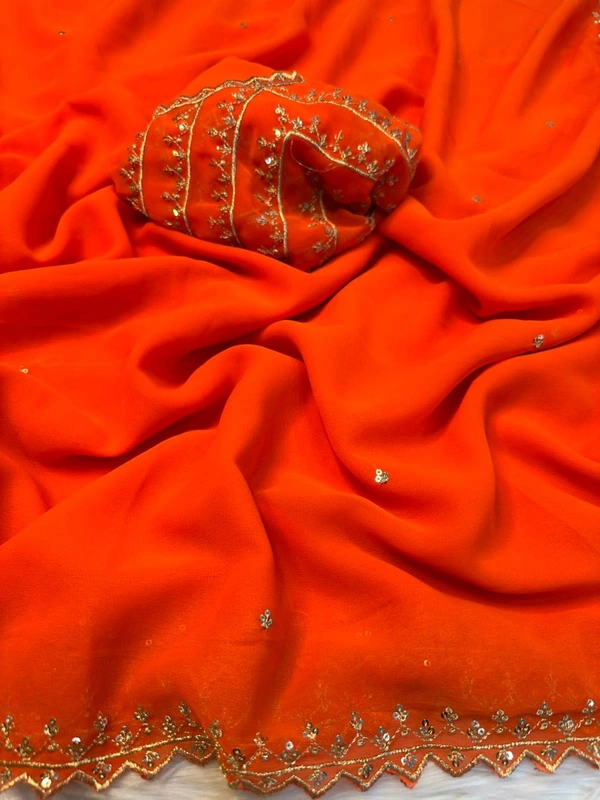 
Pure Soft Georgatte Fabric Saree With Heavy Embroidery Work & Fancy Work Blouse 
