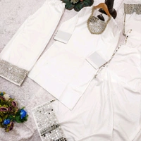 👗 Top Fabric:- Heavy French Creap With Real Mirror Work With Fancy Lace In Neck With Slvees button  - M