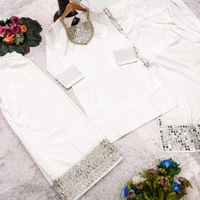 👗 Top Fabric:- Heavy French Creap With Real Mirror Work With Fancy Lace In Neck With Slvees button  - M