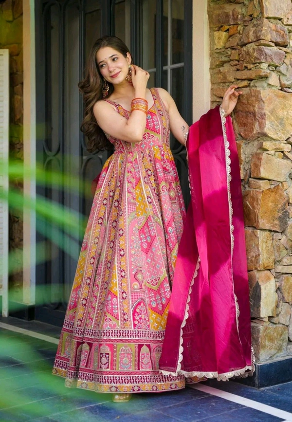Launching New Designer Party Wear Look Gown, Bottom and Dupatta in Fully Kali Flair With Attached Pad*💥 - Xl
