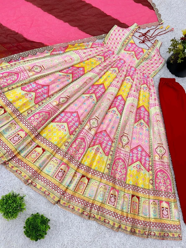 Launching New Designer Party Wear Look Gown, Bottom and Dupatta in Fully Kali Flair With Attached Pad*💥 - Xl