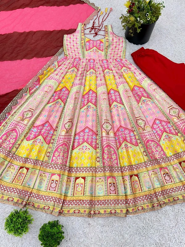 Launching New Designer Party Wear Look Gown, Bottom and Dupatta in Fully Kali Flair With Attached Pad*💥 - Xxl