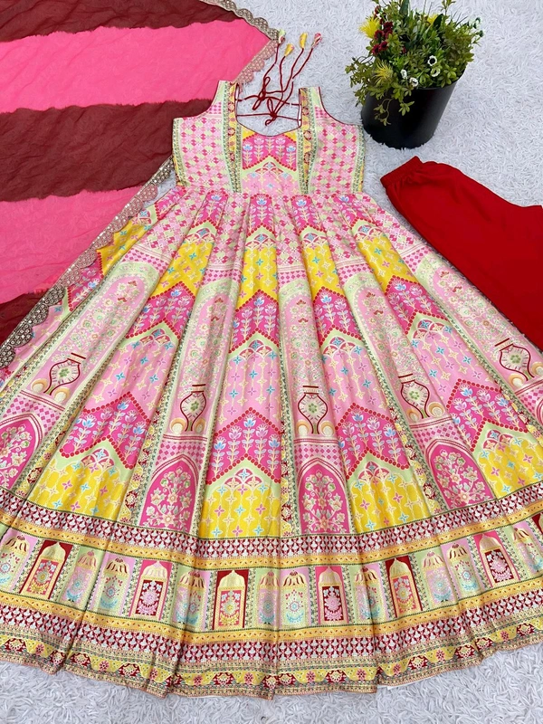 Launching New Designer Party Wear Look Gown, Bottom and Dupatta in Fully Kali Flair With Attached Pad*💥 - Xxl