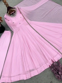 Presenting New Designer Collection In Faux Georgette With Embroidery Real Mirror 🪞 Work Gown And Dupatta Set Fully Stitched Ready To Wear 🔥😍🥰* - M 38