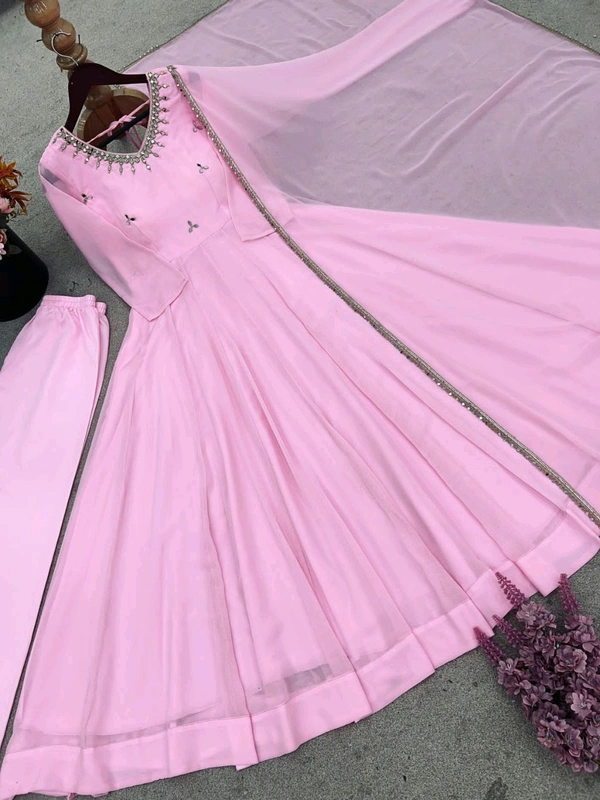 Presenting New Designer Collection In Faux Georgette With Embroidery Real Mirror 🪞 Work Gown And Dupatta Set Fully Stitched Ready To Wear 🔥😍🥰* - M 38