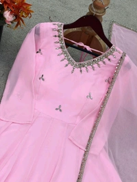 Presenting New Designer Collection In Faux Georgette With Embroidery Real Mirror 🪞 Work Gown And Dupatta Set Fully Stitched Ready To Wear 🔥😍🥰* - M 38