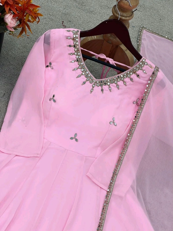 Presenting New Designer Collection In Faux Georgette With Embroidery Real Mirror 🪞 Work Gown And Dupatta Set Fully Stitched Ready To Wear 🔥😍🥰* - M 38
