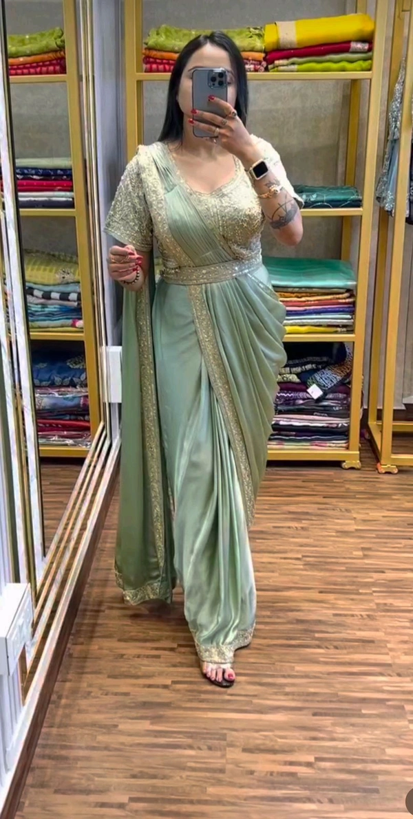 *New Super Trending Embroidery cording work ready to wear saree with Embroidery Blouse*