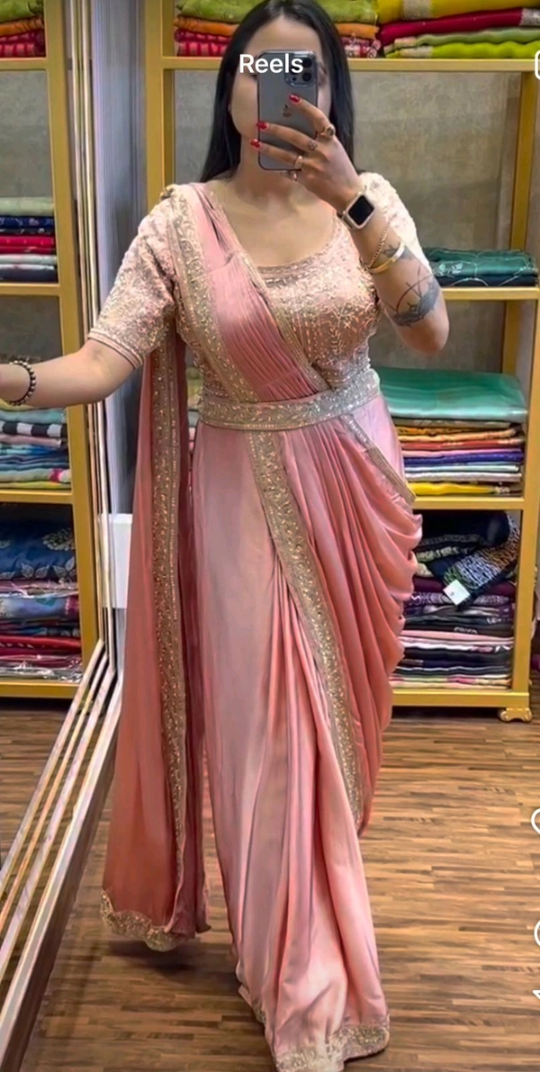 *New Super Trending Embroidery cording work ready to wear saree with Embroidery Blouse*