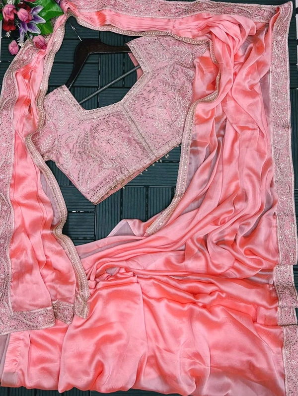*New Super Trending Embroidery cording work ready to wear saree with Embroidery Blouse*