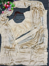 *New Super Trending Embroidery cording work ready to wear saree with Embroidery Blouse*