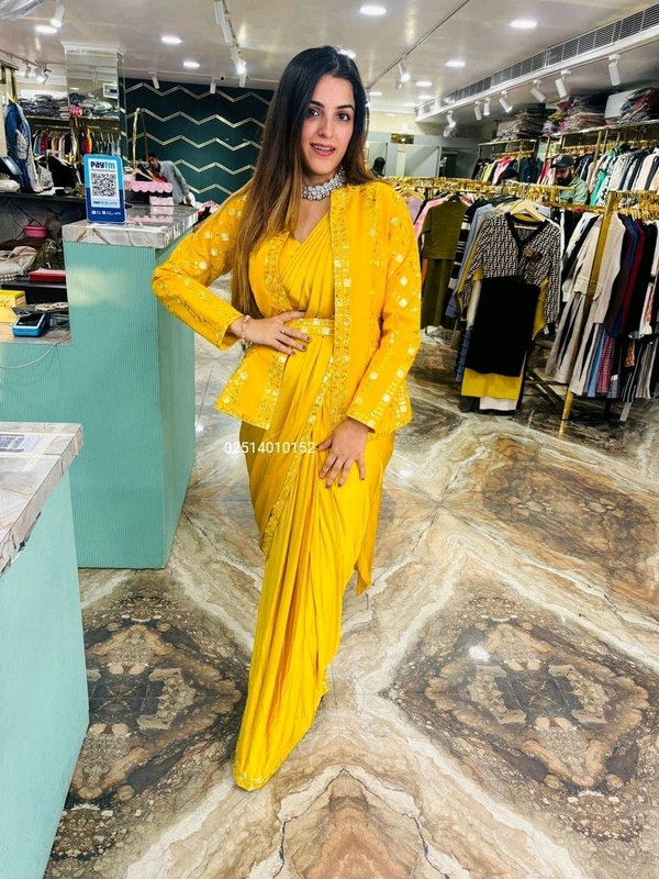 One More Super Hit Ready To Wear Saree With Jacket Saree Design Launch*
3 Beautiful Color 🎨 Single Design 🌸