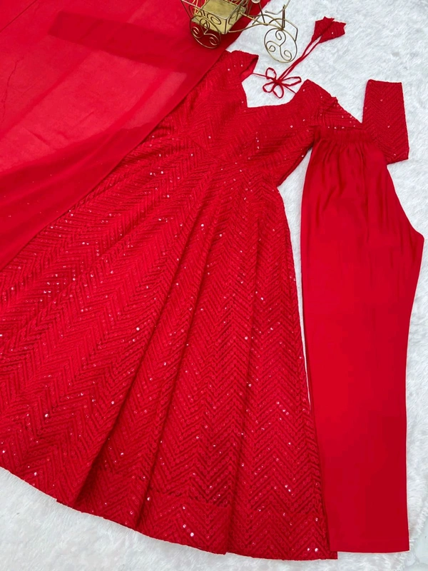 *Launching This Timeless And Classic Lukhnowi Georgette Fabric Anarkali Suit Set For The Upcoming Festivities And Wedding Season* - Xs-34