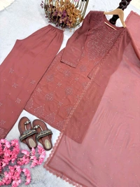 Launching New 💃 Đěsigner Party Wear Look Pur Chikankari Heavy Faux Georgette Top Plazzo & Dupatta Set*👗
 *LADY LOOK-025* - L