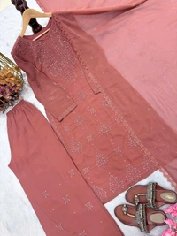 Launching New 💃 Đěsigner Party Wear Look Pur Chikankari Heavy Faux Georgette Top Plazzo & Dupatta Set*👗
 *LADY LOOK-025* - Xl
