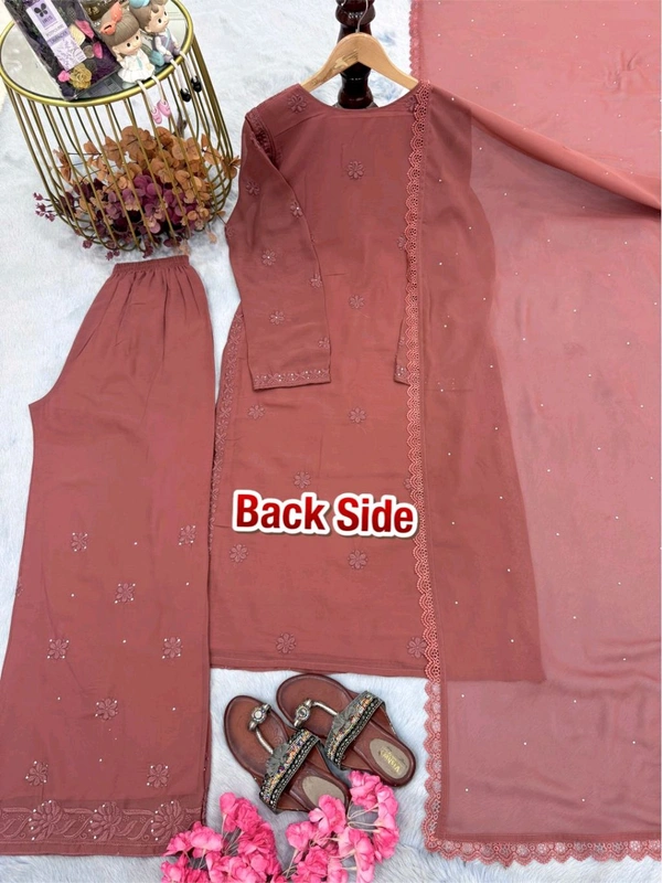 Launching New 💃 Đěsigner Party Wear Look Pur Chikankari Heavy Faux Georgette Top Plazzo & Dupatta Set*👗
 *LADY LOOK-025* - Xl