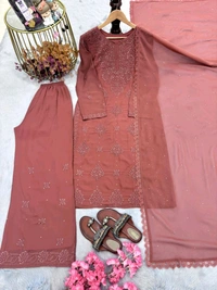 Launching New 💃 Đěsigner Party Wear Look Pur Chikankari Heavy Faux Georgette Top Plazzo & Dupatta Set*👗
 *LADY LOOK-025* - Xl