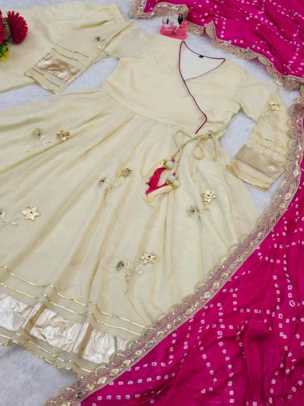 Handmade Anarkali Plazzo Set & Bandhani Dupatta For A Royal Festive Look  - XS (With Margin Up To S)
