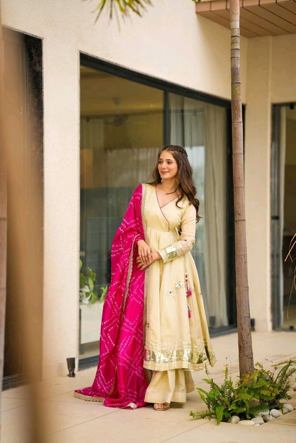 Handmade Anarkali Plazzo Set & Bandhani Dupatta For A Royal Festive Look  - XL (With Margin Up To XXL)