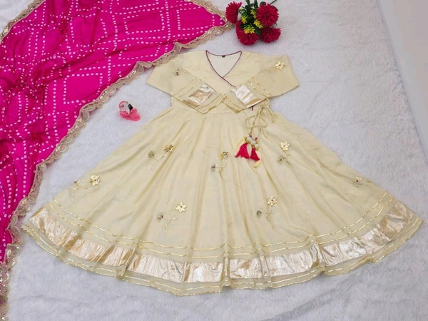 Handmade Anarkali Plazzo Set & Bandhani Dupatta For A Royal Festive Look  - M With L Margin
