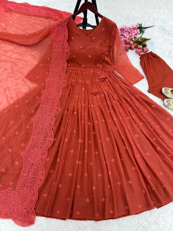 *Presenting New Designer Collection In Faux Georgette With Embroidery Work Gown  - L
