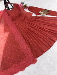 *Presenting New Designer Collection In Faux Georgette With Embroidery Work Gown  - Xxl-44
