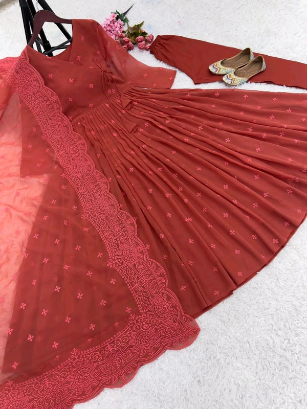 *Presenting New Designer Collection In Faux Georgette With Embroidery Work Gown  - Xxl-44
