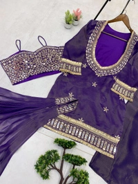 ___EXCLUSIVE 4 PIECE PLAZZO PAIR WITH REAL MIRROR AND EMBROIDERY WORK✨___ - M To Xxl