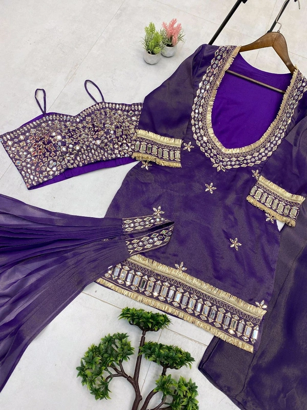 ___EXCLUSIVE 4 PIECE PLAZZO PAIR WITH REAL MIRROR AND EMBROIDERY WORK✨___ - M To Xxl