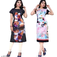 Women's Crepe Printed Kurti Combo Of 2