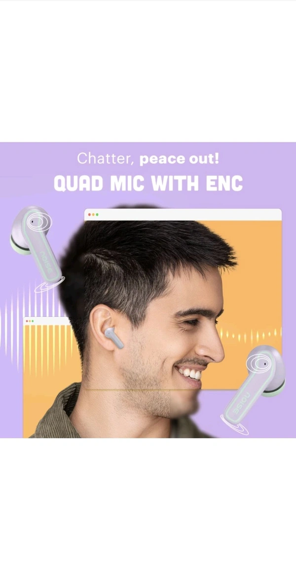 Noise Pop buds with 50 Hrs of playtime, Quad Mich with ENC Bluetooth Headset  True Wireless - Lilac