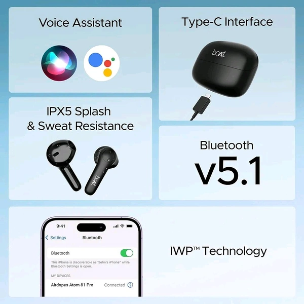 boAt Airdopes Atom 81 Pro Truly Wireless in Ear Ear Buds W/ 100Hrs of Playtime, 4 Mics with Enx, Beast Mode with 50Ms Low Latency, 13Mm Drivers, Iwp Tech, ASAP Charge(Slate Fusion) - Black