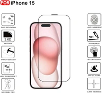  iPhone 15 Tempered Glass| Screen Protector Full HD Quality Tempered Glass Anti-Scratch Edge to Edge Coverage with Easy Installation Kit (Black)