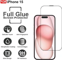  iPhone 15 Tempered Glass| Screen Protector Full HD Quality Tempered Glass Anti-Scratch Edge to Edge Coverage with Easy Installation Kit (Black)