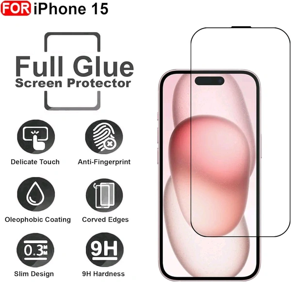  iPhone 15 Tempered Glass| Screen Protector Full HD Quality Tempered Glass Anti-Scratch Edge to Edge Coverage with Easy Installation Kit (Black)