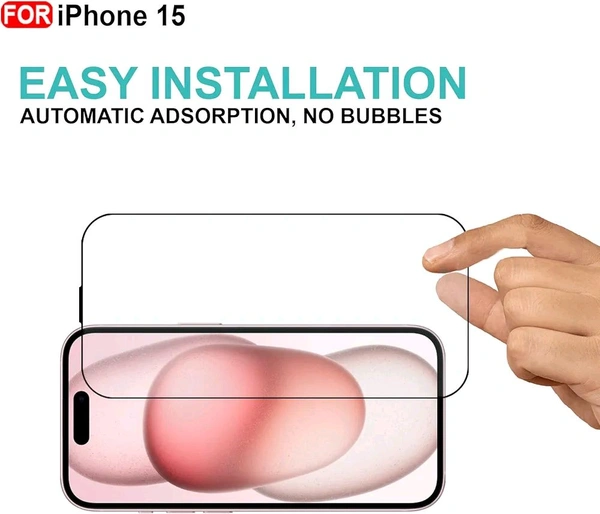  iPhone 15 Tempered Glass| Screen Protector Full HD Quality Tempered Glass Anti-Scratch Edge to Edge Coverage with Easy Installation Kit (Black)