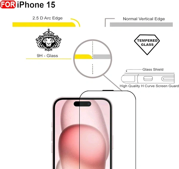  iPhone 15 Tempered Glass| Screen Protector Full HD Quality Tempered Glass Anti-Scratch Edge to Edge Coverage with Easy Installation Kit (Black)