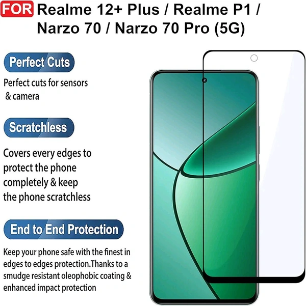Realme 12+ Plus / Realme P1 / Narzo 70 / Narzo 70Pro / iQOO 12 (5G) Tempered Glass Screen Protector Full HD Quality Tempered Glas