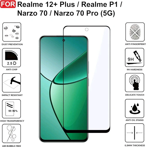Realme 12+ Plus / Realme P1 / Narzo 70 / Narzo 70Pro / iQOO 12 (5G) Tempered Glass Screen Protector Full HD Quality Tempered Glas