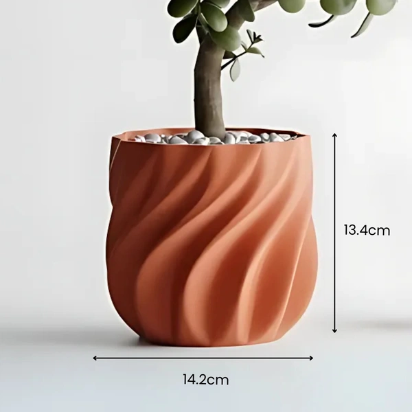 Smooth Ribs Curved Planter Pot - 13.4 cm, Web Orange